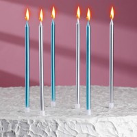 Свечи для торта "Ройс", высокие, серебряные и голубые (6 шт)