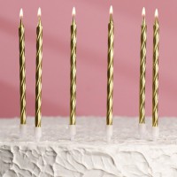 Свечи для торта "Металлик", с подставкой, золотистые (6шт) 