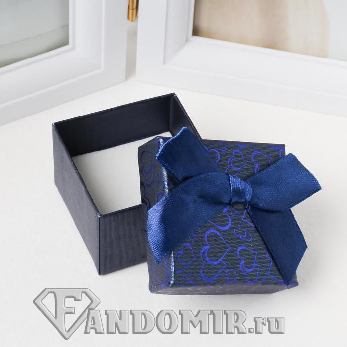 Коробочка подарочная под кольцо "Блестящие сердца", синий (1шт)