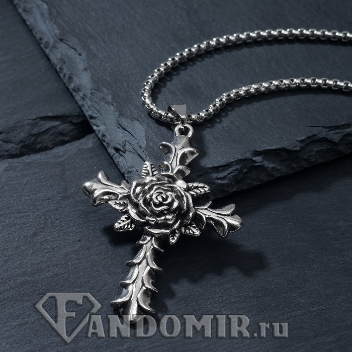Кулон "Роза в кресте" розенкрейцерский орден, чернёное серебро