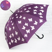 Зонт-трость полуавтоматический БАБОЧКИ проявляющийся рисунок (фиолетовый)