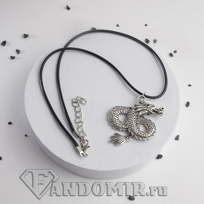 Кулон на шнурке Змей, чернёное серебро на чёрном шнурке