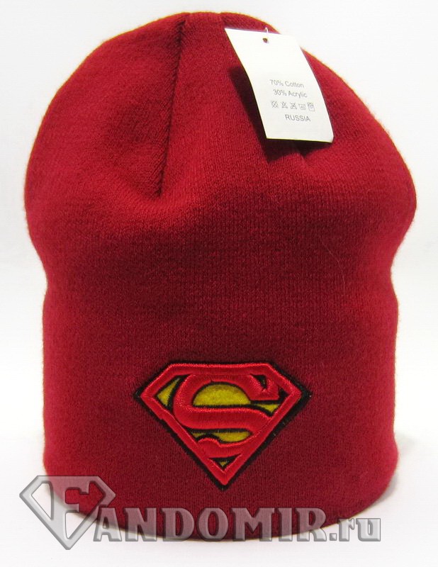 Шапка-колпак ЛОГО "Superman" вышивка колпак. Красная