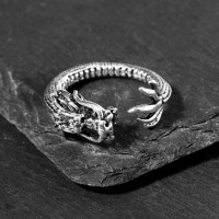 Кольцо Дракон, чернёное серебро, безразмерное