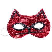 Карнавальная маска КОШЕЧКА с пайетками, цвет красный