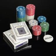 Покер. Набор для игры (карты 2 колоды, фишки 100 шт.), с номиналом - Покер. Набор для игры (карты 2 колоды, фишки 100 шт.), с номиналом